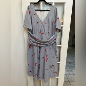 Wayward Fancies Chic V-Neck Stripe Floral Embroidered Midi Dress Plus Size 1X 2X
